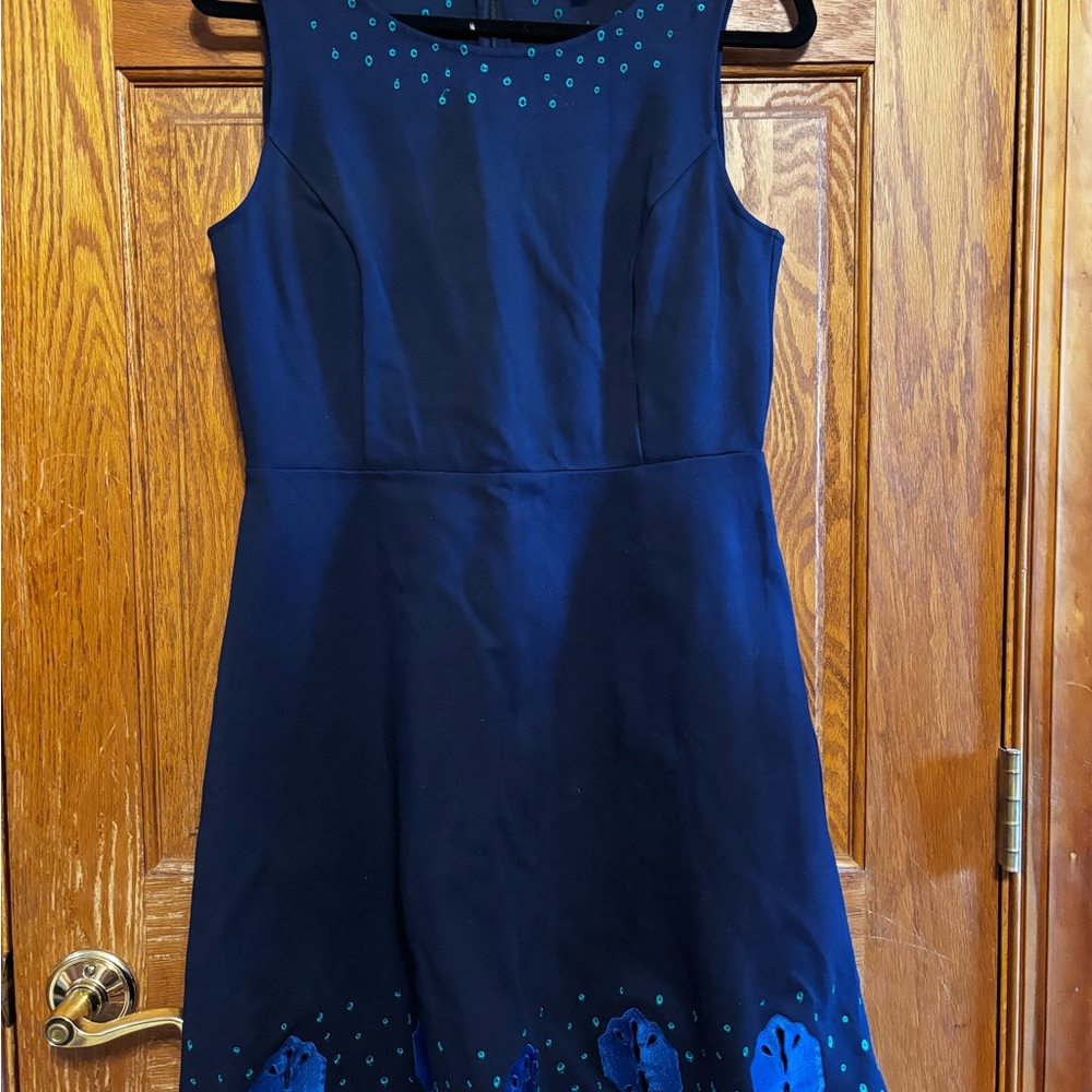 41 Hawthorn Navy Midi Dress with Teal Embroidered Detail